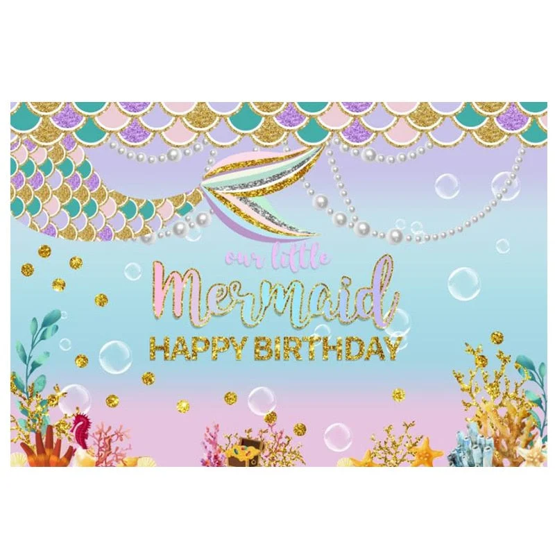 180x110cm Little Mermaid Party Backdrops Under the Sea Party Photography Background Kids Birthday Party Decorations Baby Shower