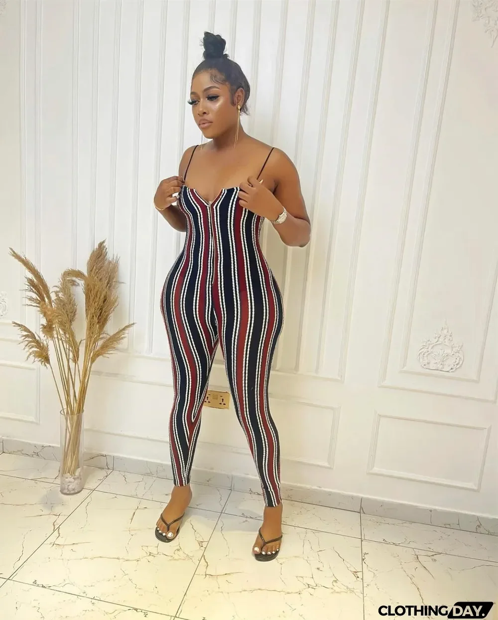 Summer Fashion Slim Versatile Suspender Contrast Color Jumpsuit