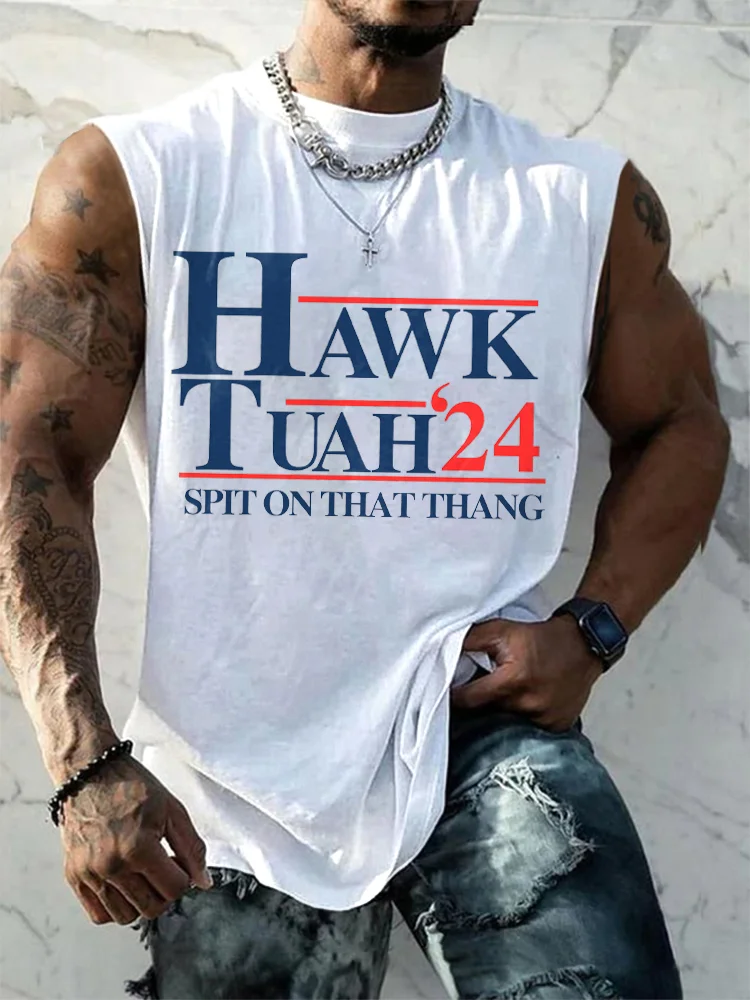 Comstylish Men's Hawk Tuah Spit On That Thang Print Tank Top