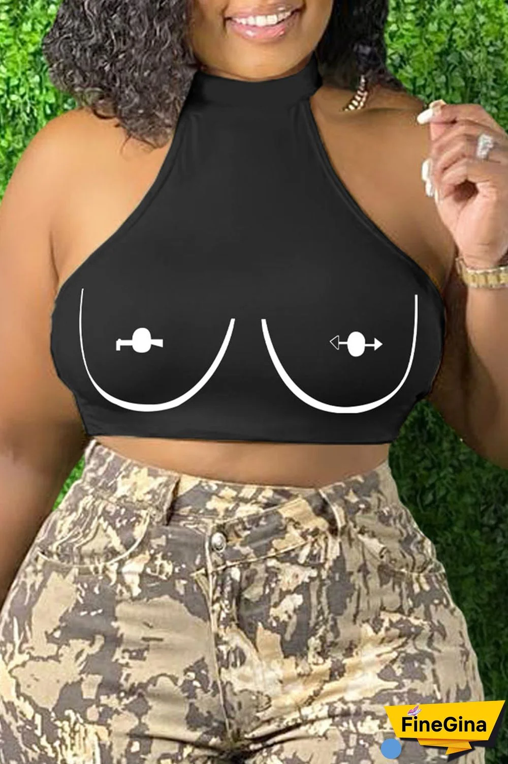 Brick Red Sexy Print Patchwork O Neck Tops