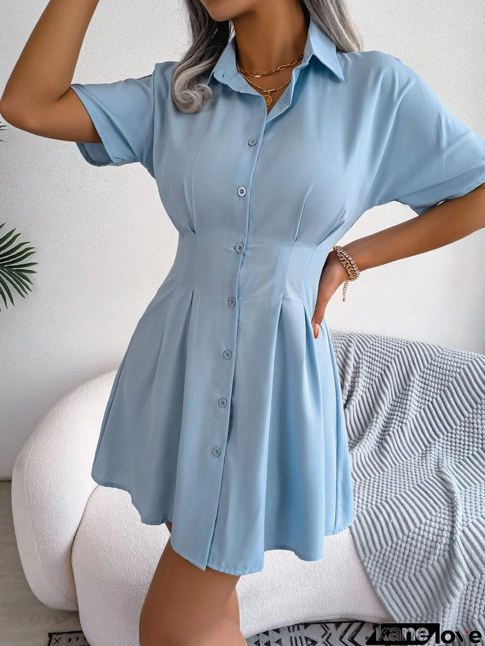 Button Down Collared Mini Dress