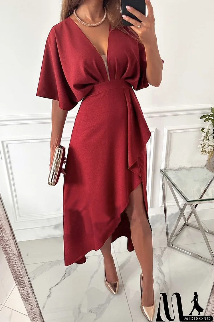 Elegant Solid Asymmetrical V Neck Irregular Dress Dresses