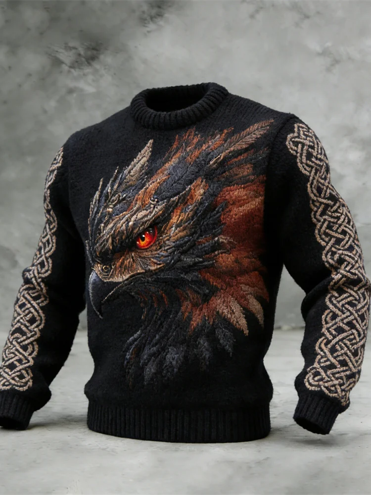 Celtic Giant Eagle Pattern Men's Crew Neck Sweater