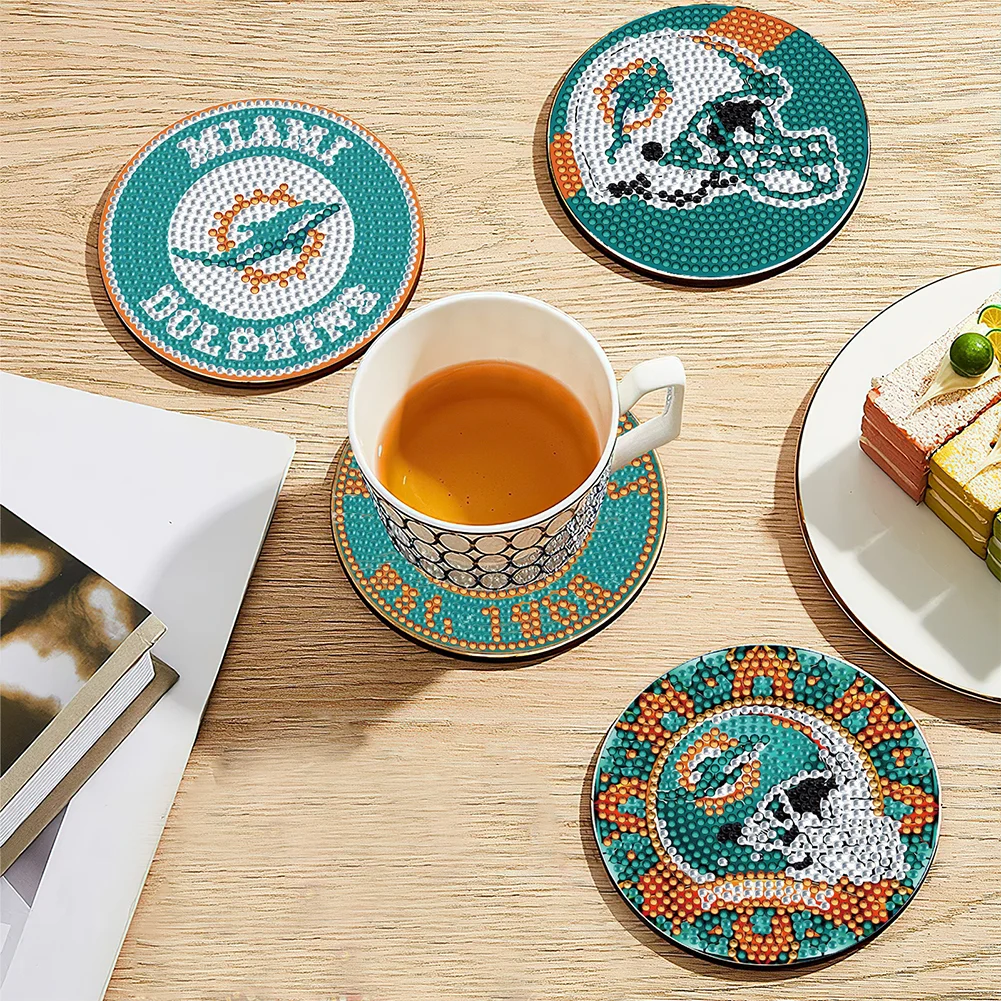 Miami Dolphins 6pcs DIY Diamond Painting Acrylic Coasters Holder for Beginner Adult