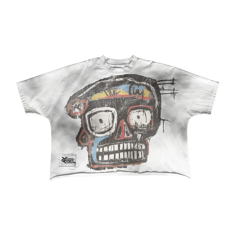 Aonga Hip-hop skull wasteland style design oversized graphic T-shirt for women y2k summer trend street all-match casual baggy top 2025 aonga