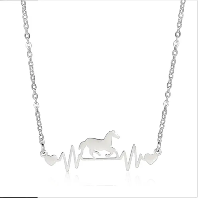 new horse heart beat electrocardiogram necklace lady stainless steel personality simple street shot accessories details 4