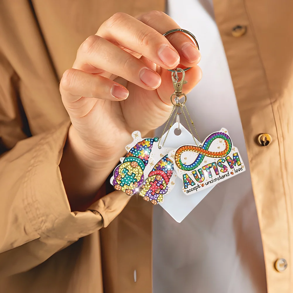 5pcs DIY Goblin Diamond Art Keychains Diamond Mosaic Kit Point Drill Key Ring(Double Side)