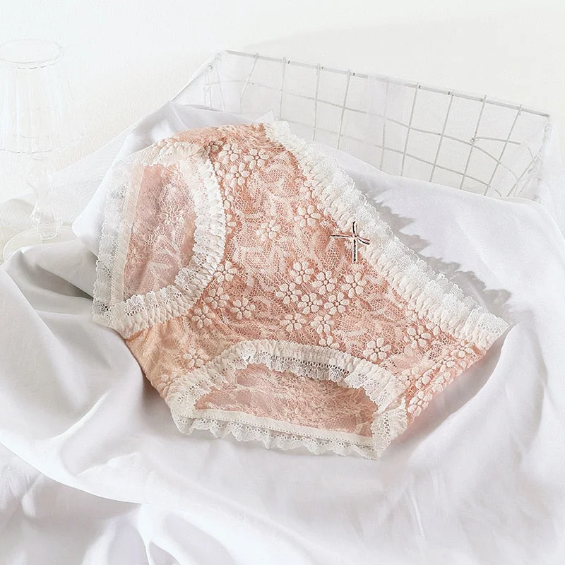 New Women's Underwear Sexy Lace Panties Fashion Flowers Breathable Comfort Briefs Mid Waist Seamless Underpants Lingerie
