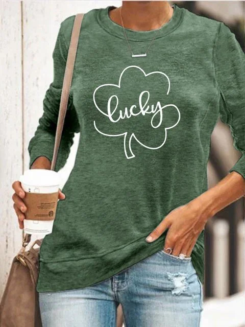 Women's St. Patrick's Day Clover Lucky Crew Neck Casual Sweatshirt