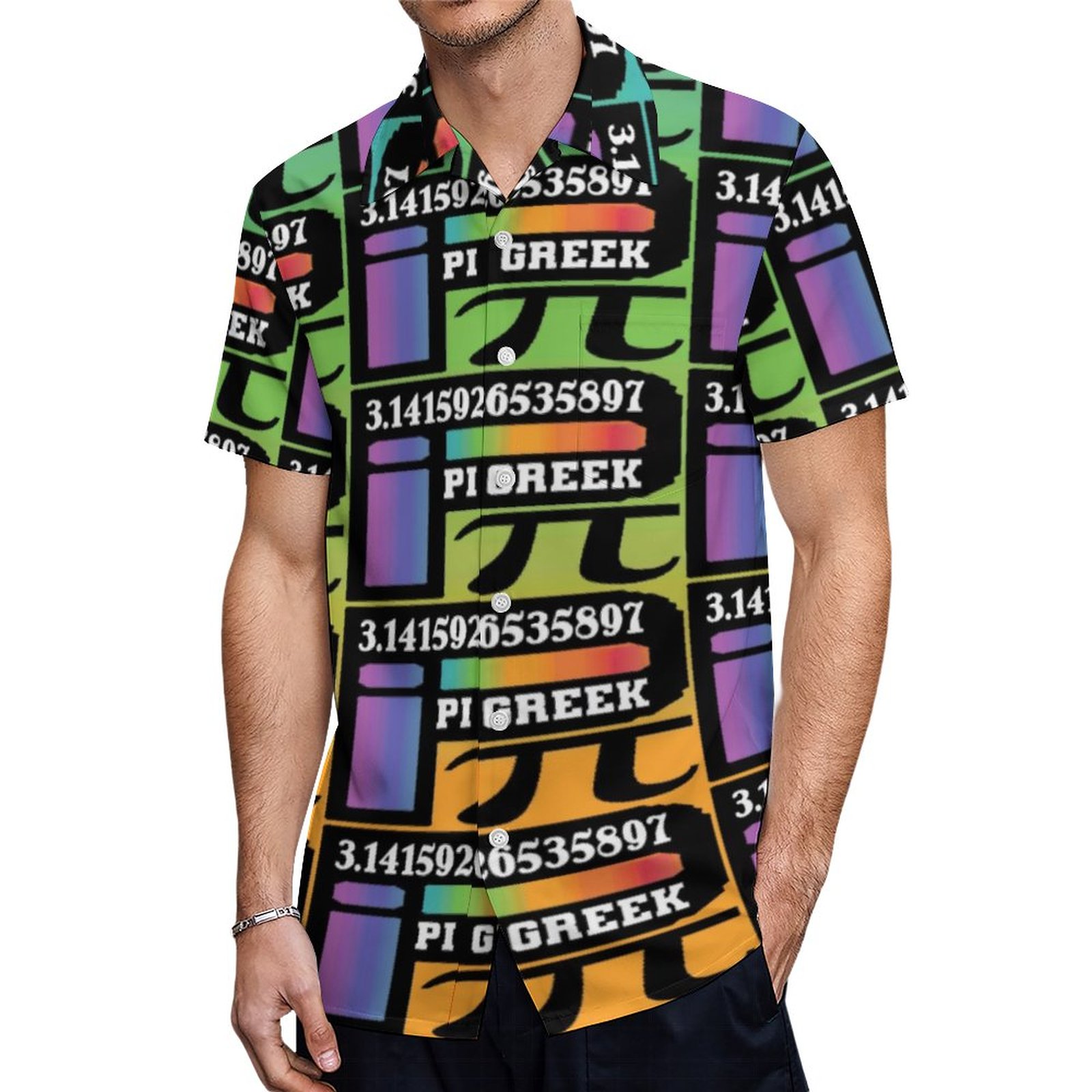 Funny Coloured Chakras Math Pi Greek Letter Symbol Hawaiian Shirt Mens Button Down Tropical Hawaii Beach Shirts