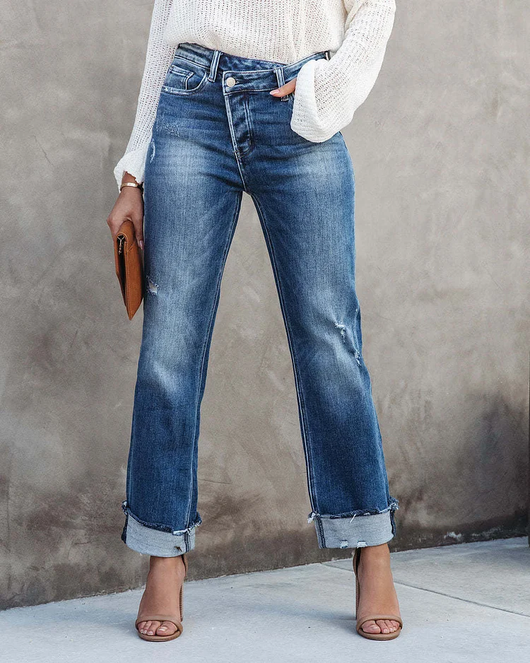 Women's Washed Straight Denim Jeans
