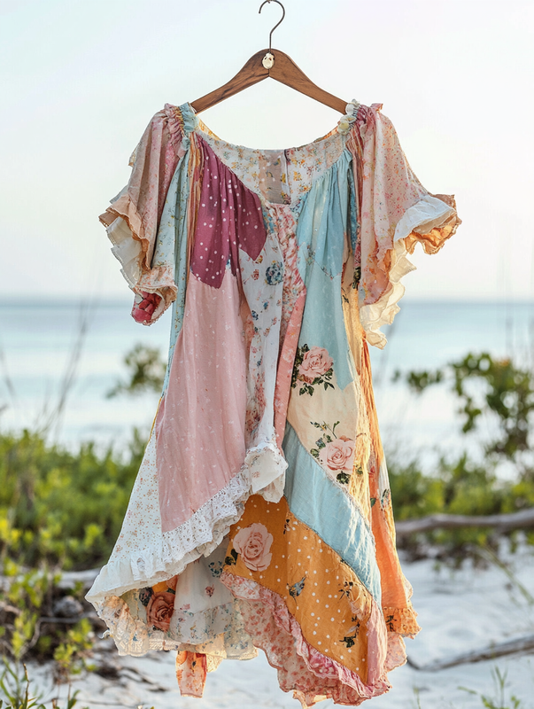 Women Summer Vintage Pathcwork Denim Vest Dress
