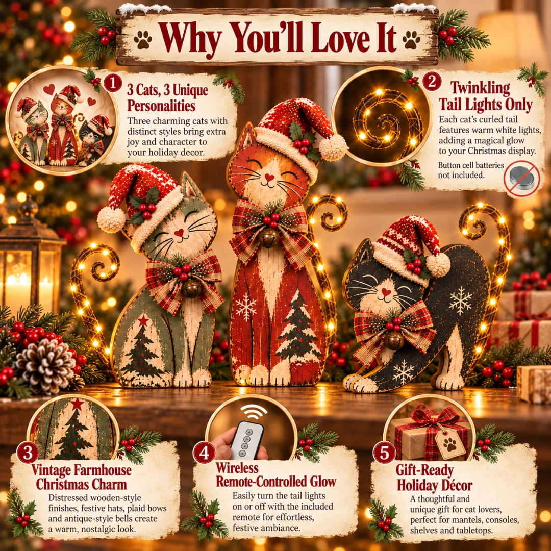 Lighted Christmas cat trio product detail