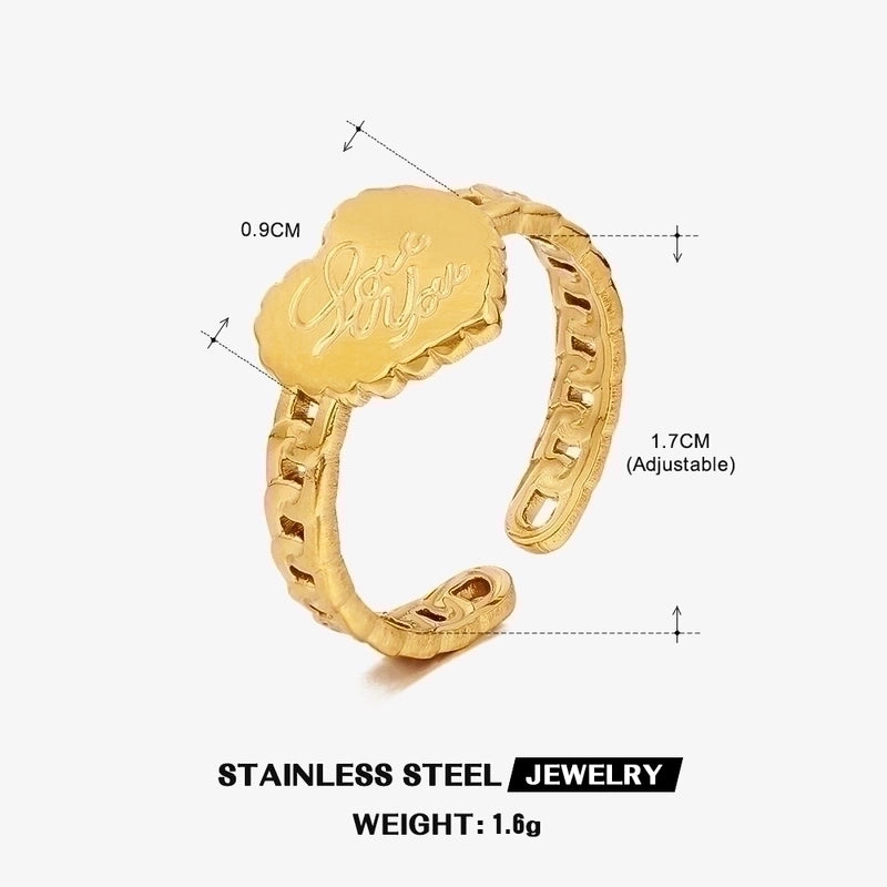 304 Stainless Steel 18K Gold Plated IG Style Plating Heart Shape Open Ring