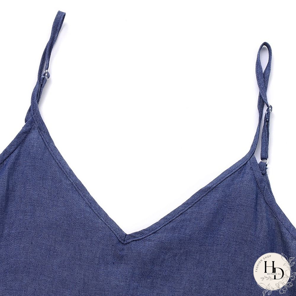 S-5XL Women Sexy Sleeveless Spaghetti Straps Denim Color Maxi Dress Summer Holiday Beach Sundress