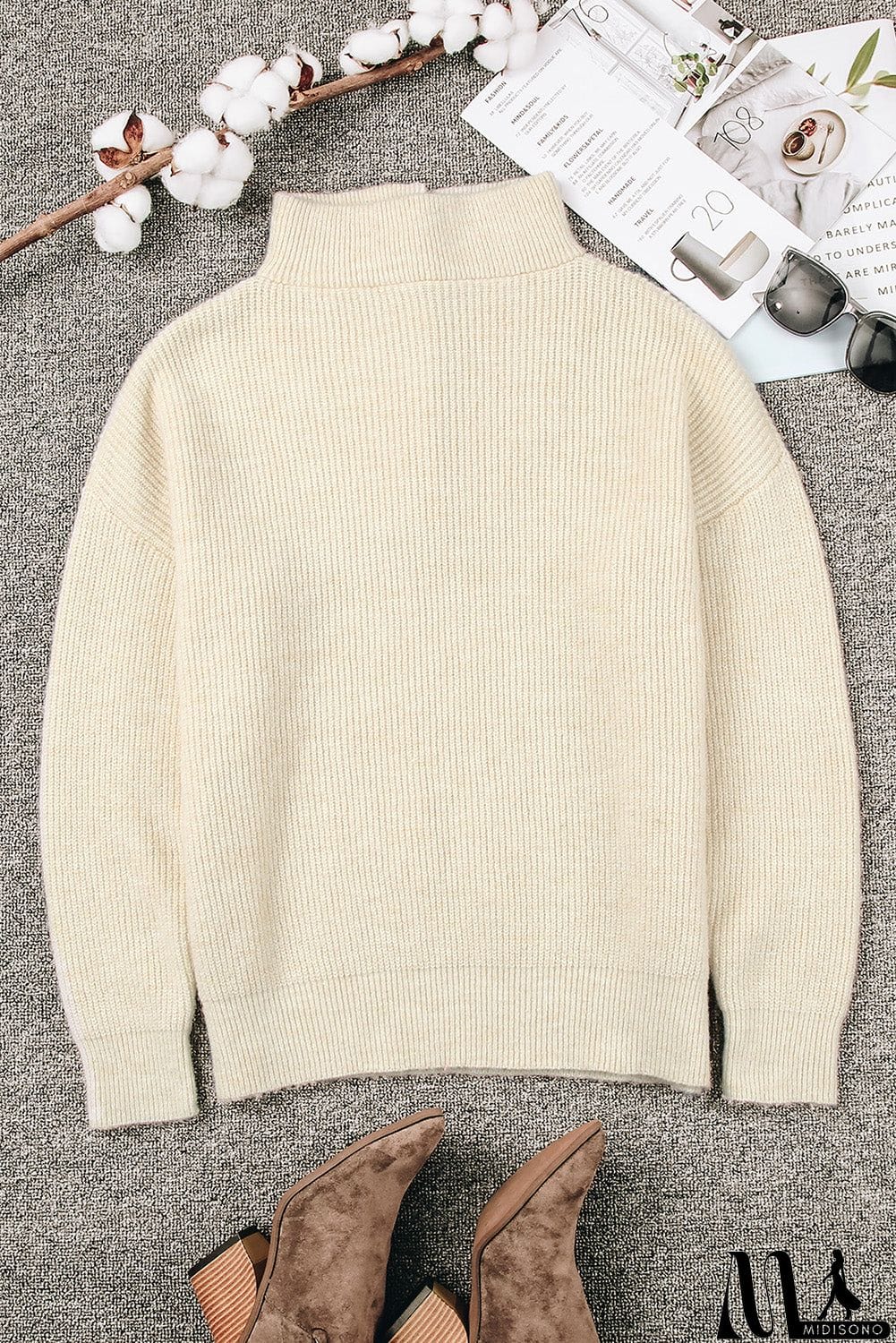 MidiSono - Apricot Comfy Ribbed Sweater