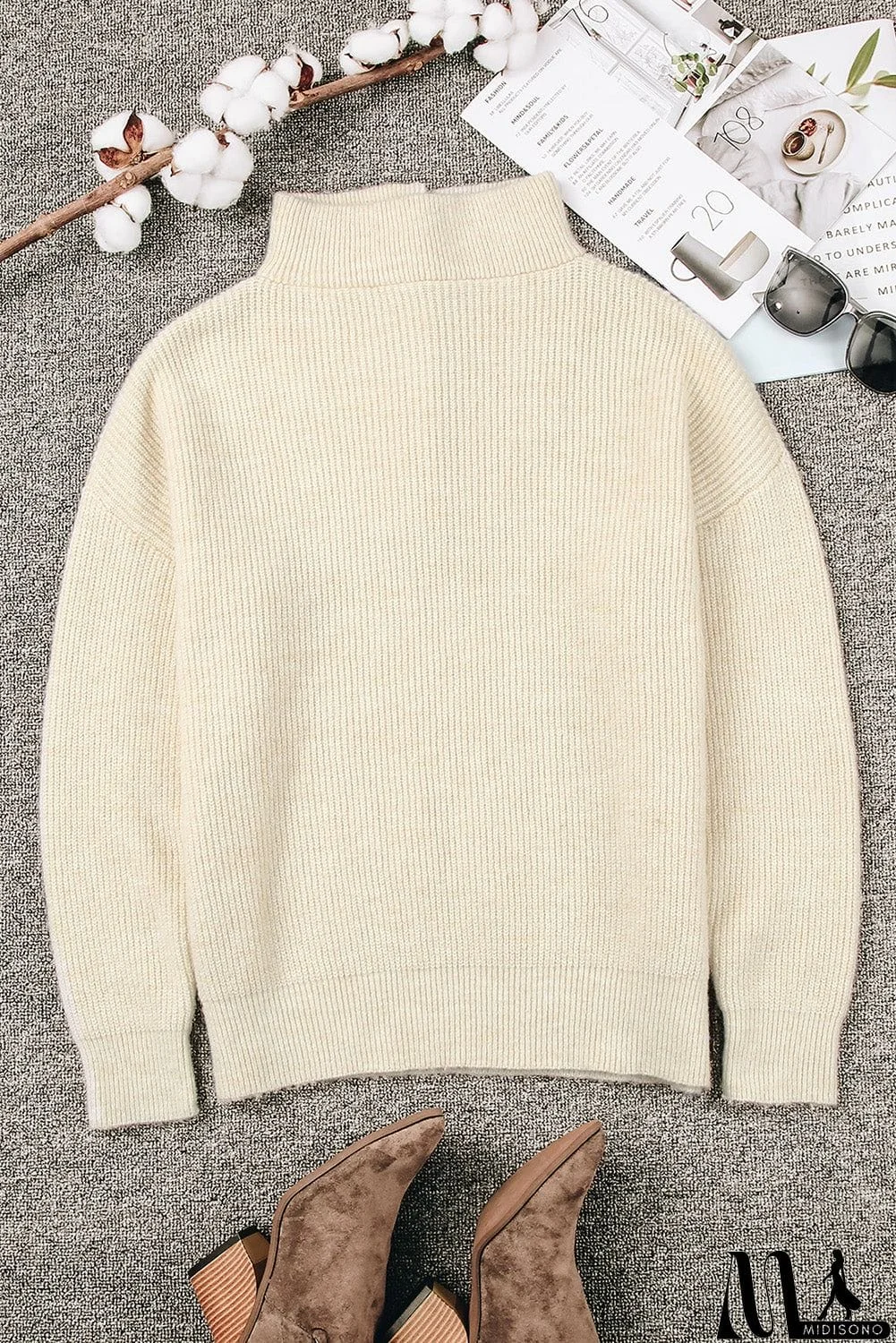 MidiSono - Apricot Comfy Ribbed Sweater