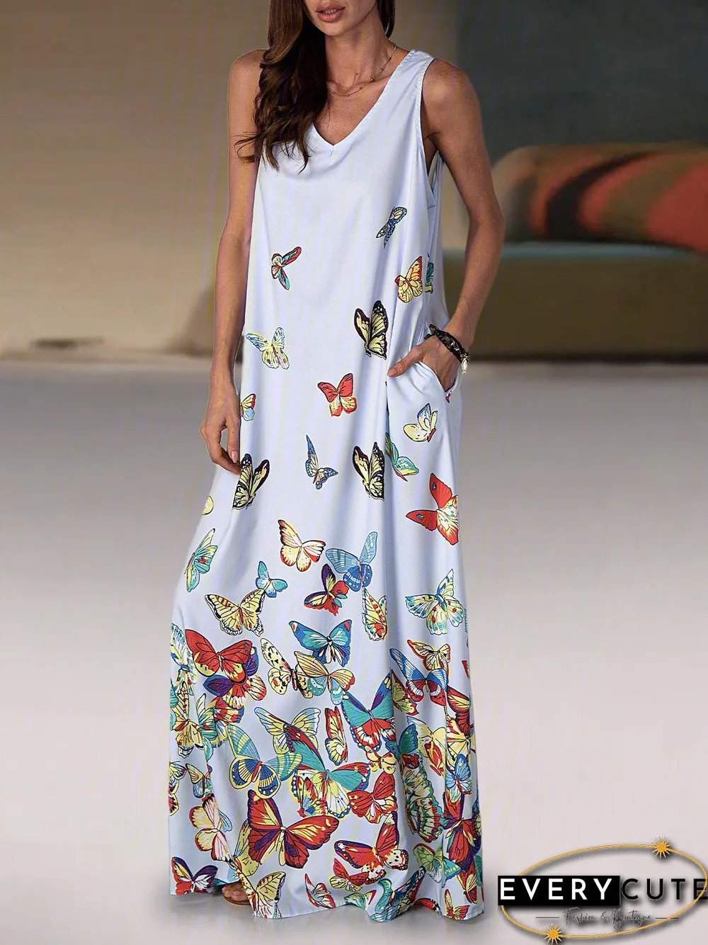 Casual Cotton-Blend V Neck Weaving Dress