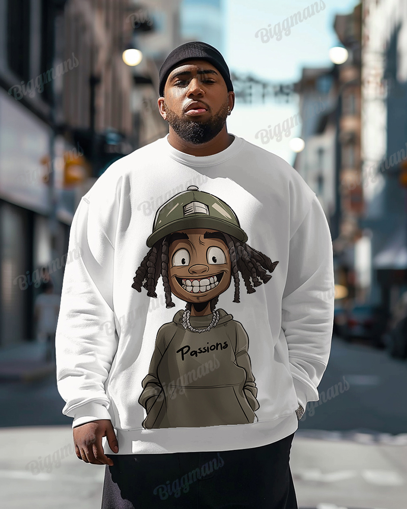 Men's Plus Size Daily Casual Cartoon PASSIONS Letters Crewneck Sweatshirt