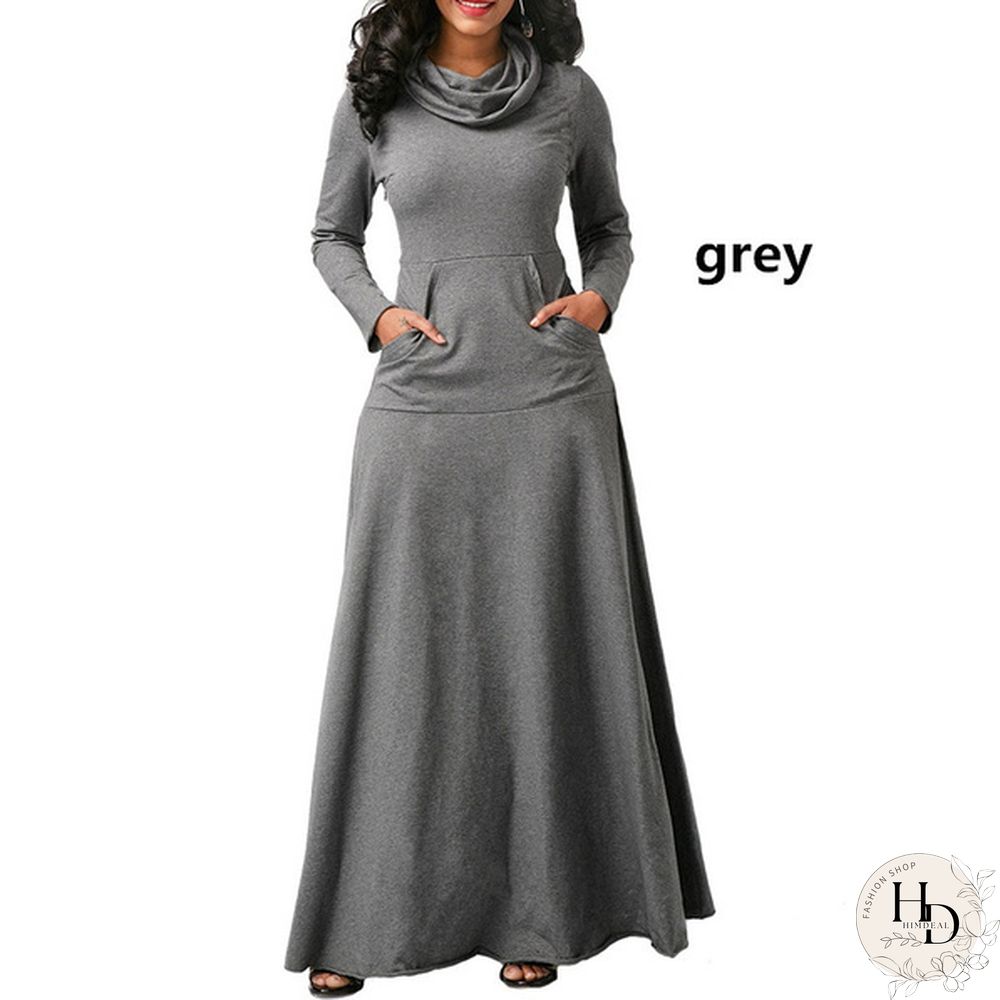 Autumn & Winter Womens Long Sleeve Dress-Pure Colors-Loose Maxi Casual Plus Size S-5Xl