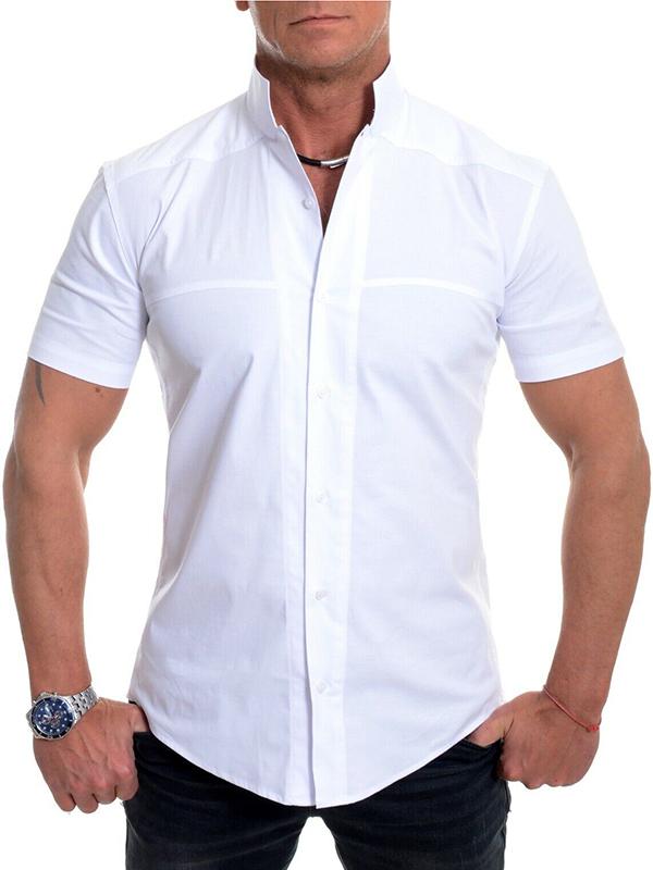 mens short sleeve collarless shirts