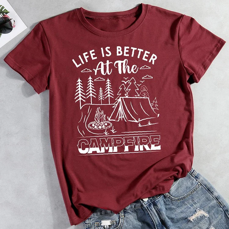 Life is better at the campfire Round Neck T-shirt-0025996