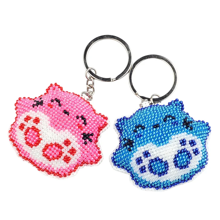 2Pcs Animal Bead Cross Stitch Keychain Kit Mosaic Beads