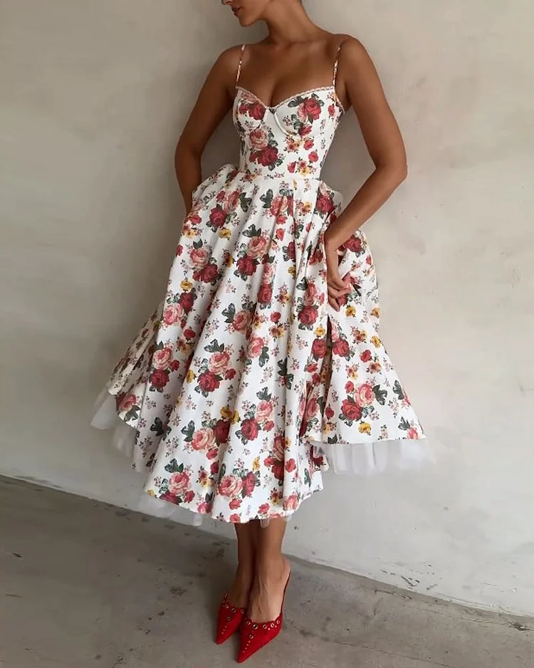 Sleeveless Printed Waist Dress