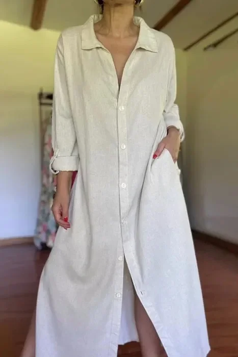 Cotton and linen button down dress