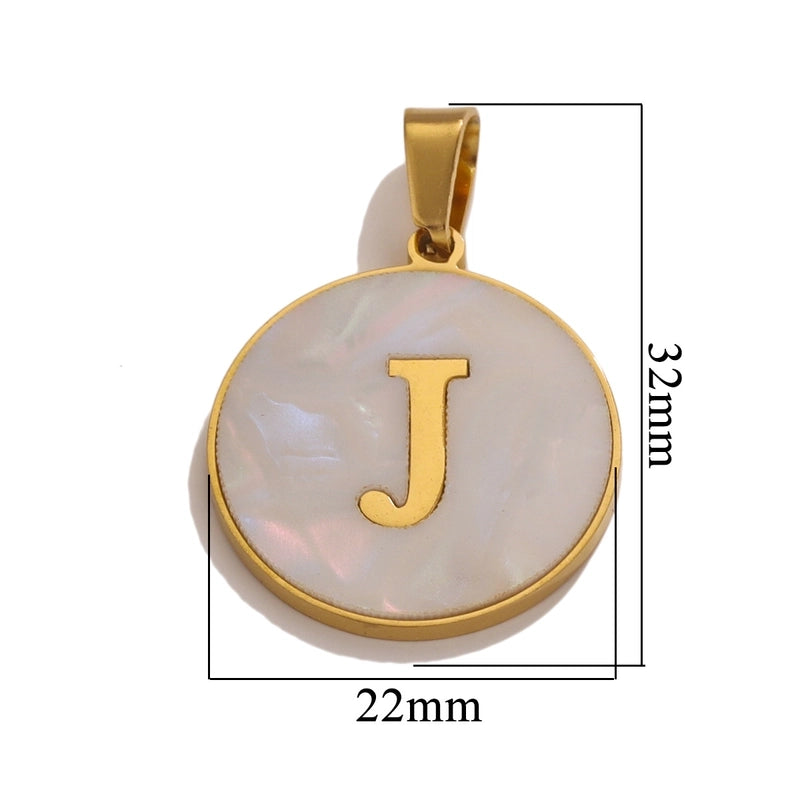 5 Pcs/package Minimalist Round Letter Stainless Steel Plating Inlay Pendant Jewelry Accessories