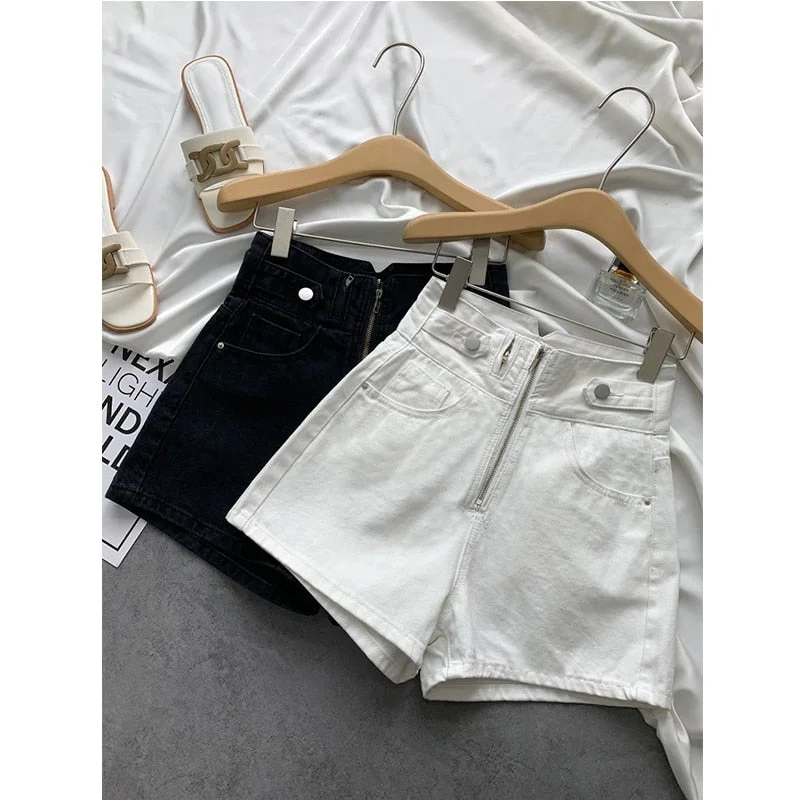 New women vintage pockets leisure Denim Shorts Skirts Ladies Casual Slim Zipper Chic Hot Leg-openings Short Pants