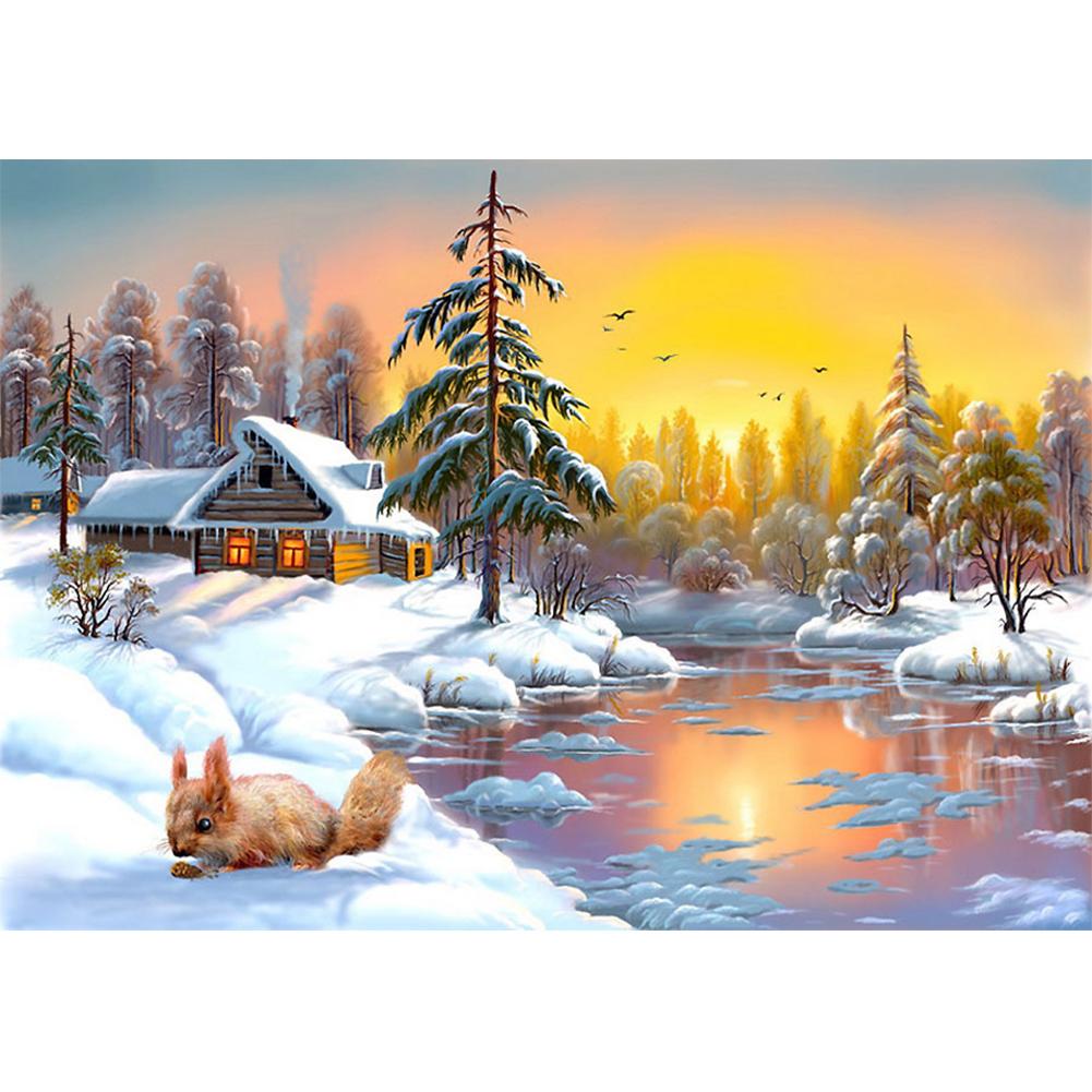 

40*30CM - Snow Scenery Home - Round Drill Diamond Painting, 501 Original