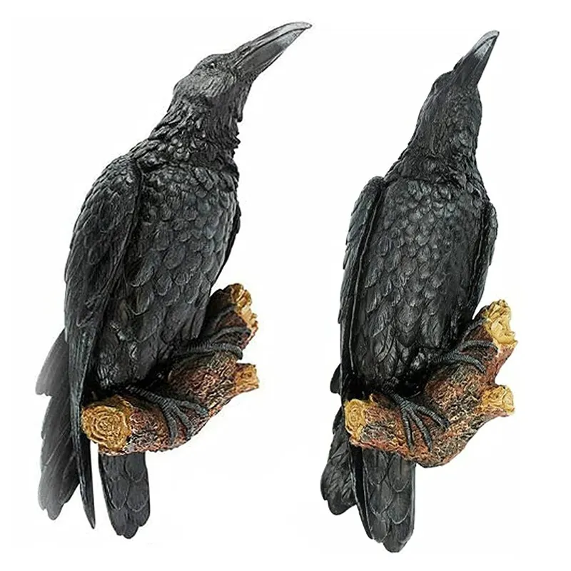 Tegooe Resin Raven Statue Sculpture Outdoor Crow Bird Decor Halloween Garden Courtyard Ornament 20cm Black