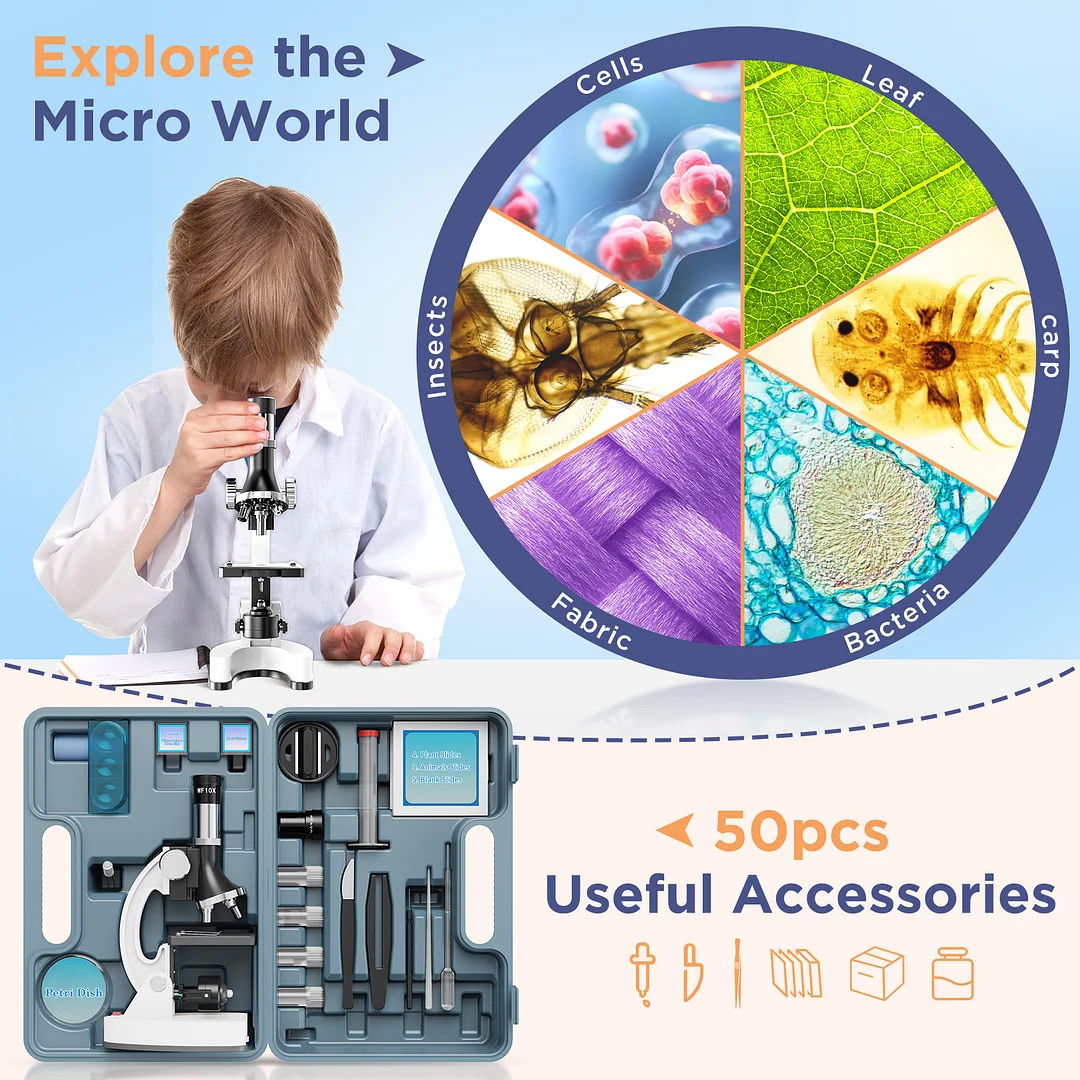 BEBANG Kids Microscope Kit with Carrying Box, 100X-1200X Magnification
