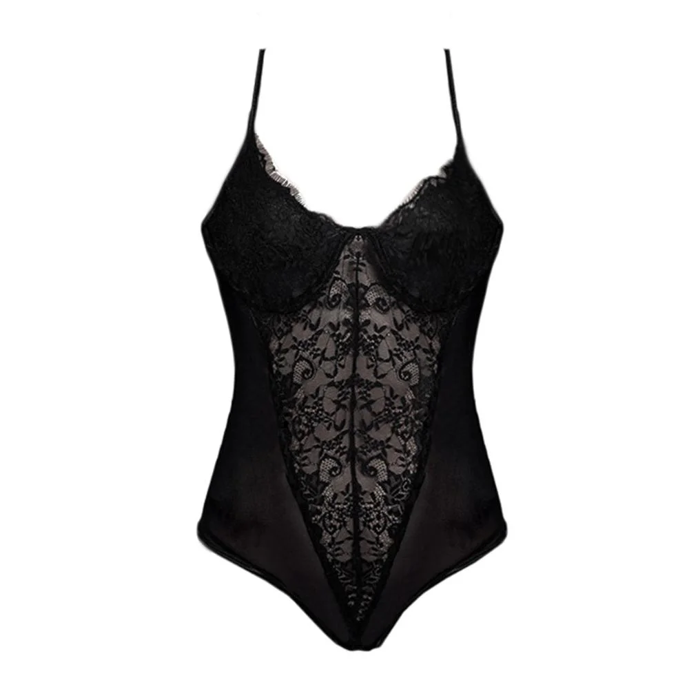Womens Lace Bodysuit V Neck Sexy Skinny Body Suit Mujer Sleeveless Camisole Backless Transparent Patchwork Bodysuits Plus Size