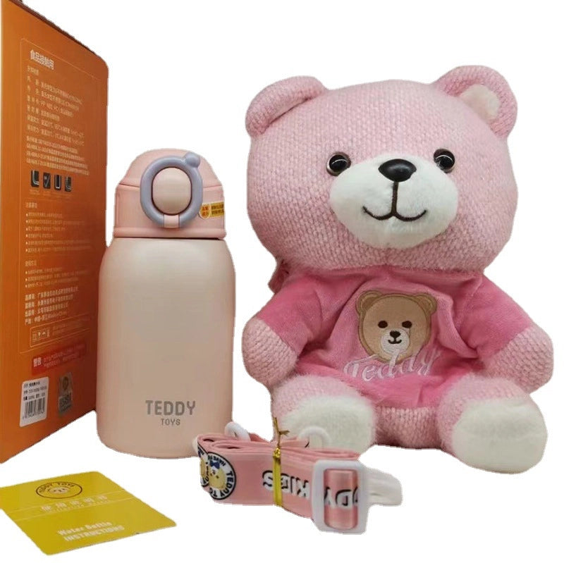 316 Vacuum Cup For Girls With Plush Cup Cover Kettle Crossbody Portable Cute Student Quilt Children Straw Water Cup