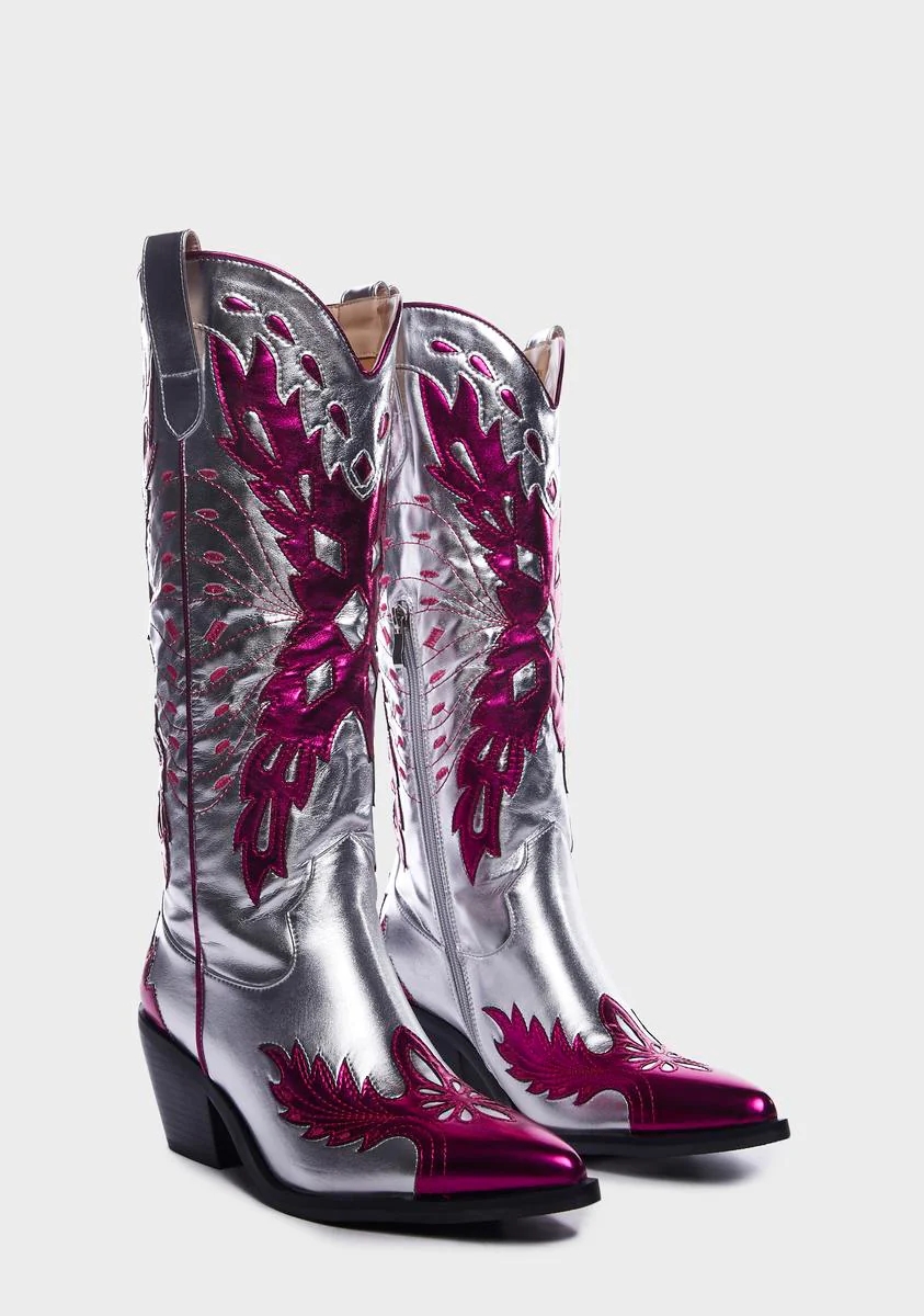 Chunky Heel Western Cowboy Boots Cowgirl Boots Big  Knee High Boots For Women Female Shoes
