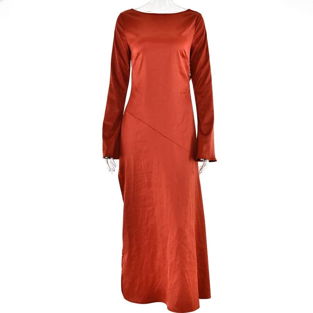 Tazines college outfits Sexytrendy Long Sleeve Split-back Gown Winter 2025 Collection Open-back Side Slit Dress Aesthetic Fashion Patchwork Robe Dresses