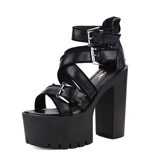 Gdgydh Open Toe Black Sandals Woman Platform Shoes Thick Heels Sandals Brand Designer Sexy Soft Leather Women's Shoes Summer