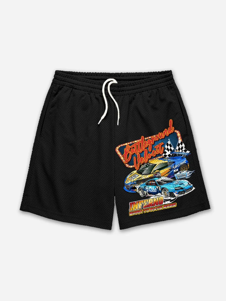 Racing Battleground Print Mesh Shorts