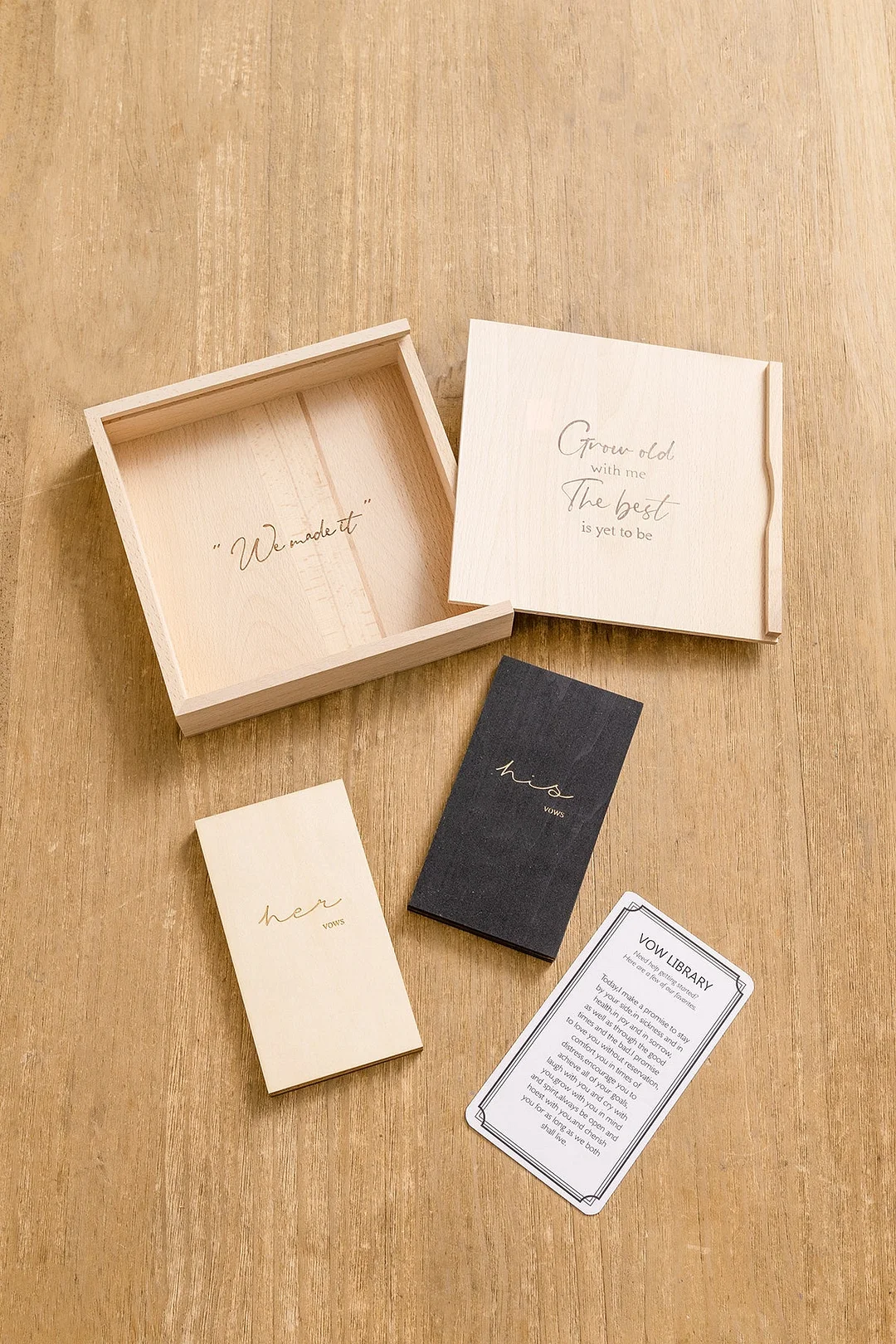 Wooden His & Her Vow Books With Keepsake