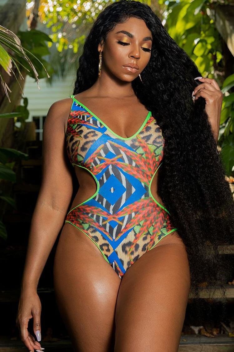 African Pattern Cutout Monokini One Piece Swimsuit - Shop Trendy Women's Clothing | LoverChic