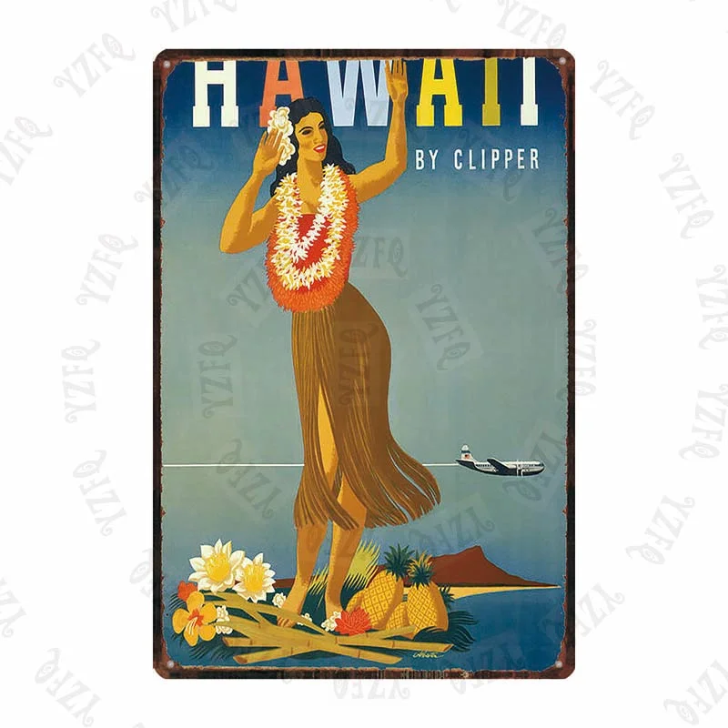Athvotar Vintage Poster Surfing Beach Metal Sign Travel Souvenir Retro Wall Bar Art Home Cinema Decor Cuadros DU-5391A