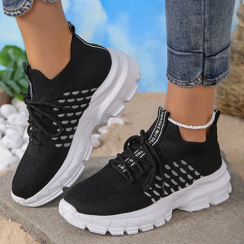 Vstacam Mesh Cut Out Platform Sports Shoes Women 2023 Autumn Breathable Lace Up Sneakers Woman Lightweight Non-Slip Tennis Shoes Female