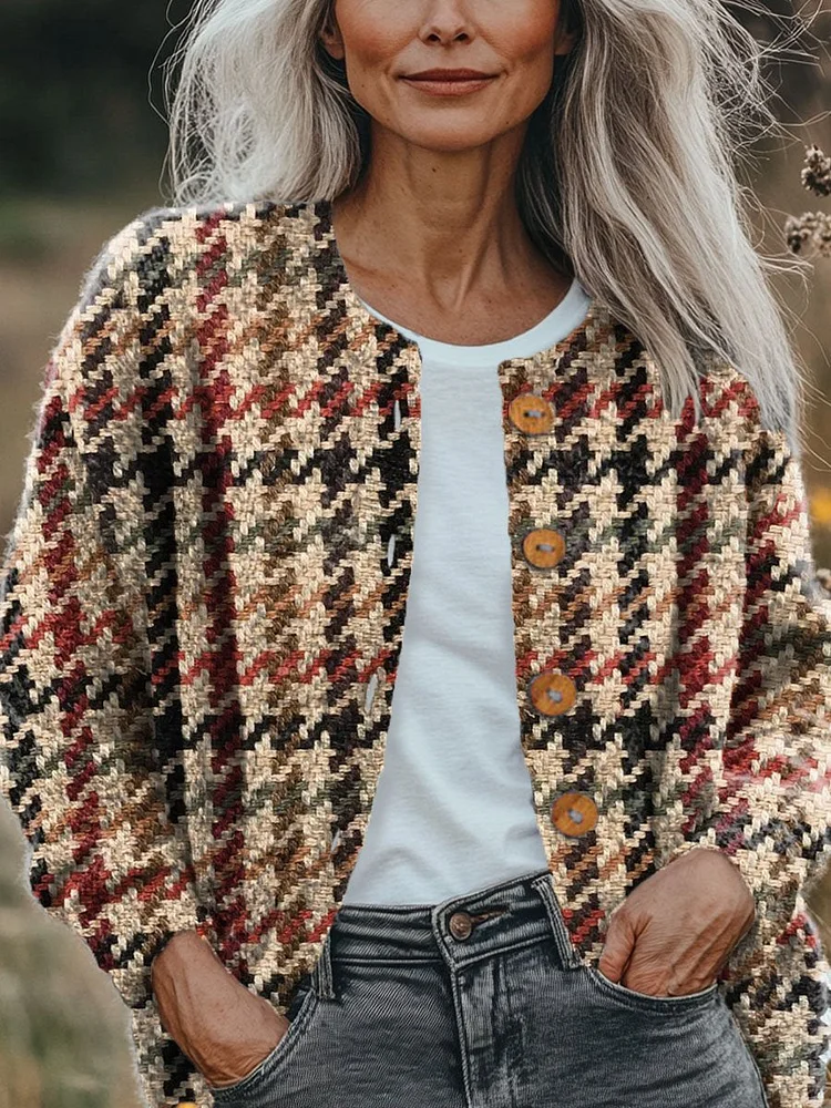 Women's Vintage Stripe Pattern Art Print Buttoned Cardigan Sweater