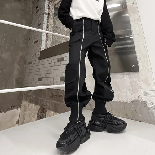 Dark Black Loose Fitting Wide Leg Pants Straight Leg Leggings-dark style-men's clothing-halloween
