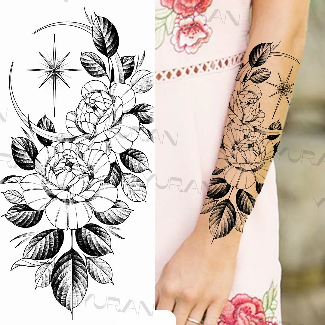 Sdrawing Rose Flower Temporary Tattoos For Women Realistic Snake Butterfly Flora Fake Tattoo Sticker Arm Body Waterproof Tatoos
