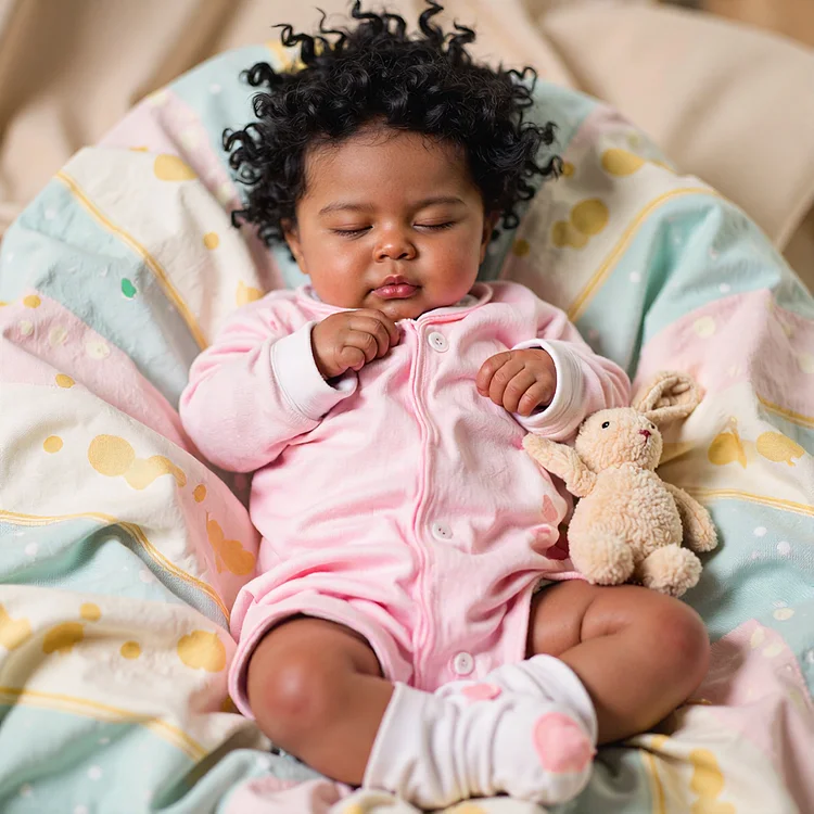 20" Lifelike African American Handmade Hand Rooted Curly Black Hair Reborn Girl Doll Yabata