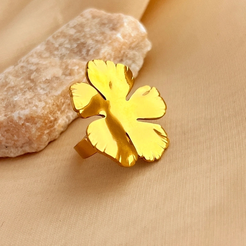 Casual Retro Minimalist Flower 304 Stainless Steel 18K Gold Plated Open Rings