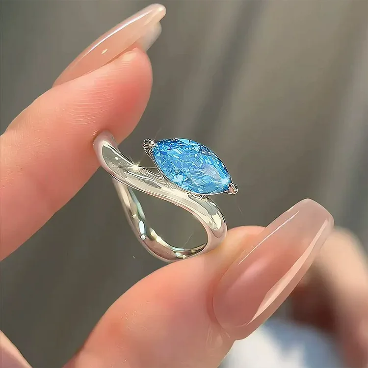 Sea Seeker Marquise Blue Diamonds Wave Ring